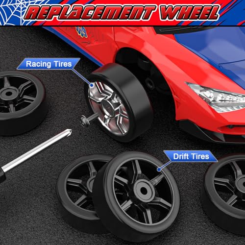 Spider RC Drift Car, 1:24 Remote Control Car 2.4GHz 4WD 15KM/H High Speed RC Cars with LED Lights Racing and Drifting Tire, Gifts Toy Car for Boys Kids 4-7 8-12