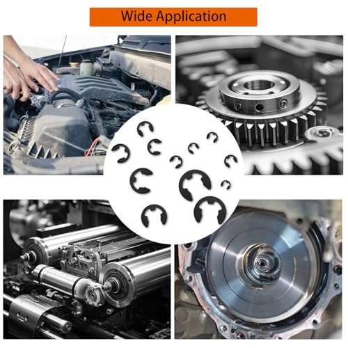 580Pcs Black Alloy Steel E-Clip Assortment Kit, Retaining Rings M1.5-M10 | 10 Metric Sizes: M1.5, M2, M2.5, M3, M3.5, M4, M5, M6, M8, M10, For Bearings Gears Pulleys Axles, Organized Storage Box