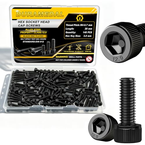 140pcs M4 x 20mm Screws, Hex Socket Head Cap Screws Bolts, 12.9 Grade Alloy Steel, Black Zinc Plated, Allen Socket Drive, Half-Threads, Machine Screws - size: M4*20mm 140pcs