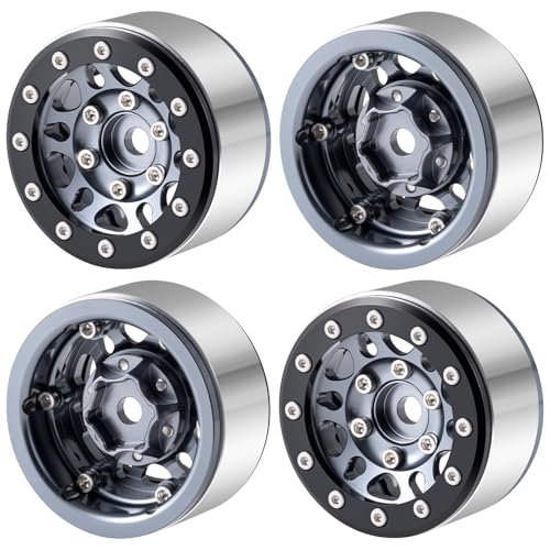 RCLIONS 1.55inch Aluminium Beadlock Wheels Rims for Axial UTB18 D90 TF2 CC01 AX90069 MST JIMNY 1/10 RC Crawler Trail Truck Car Upgrade Parts (Titanium) - color: Titanium