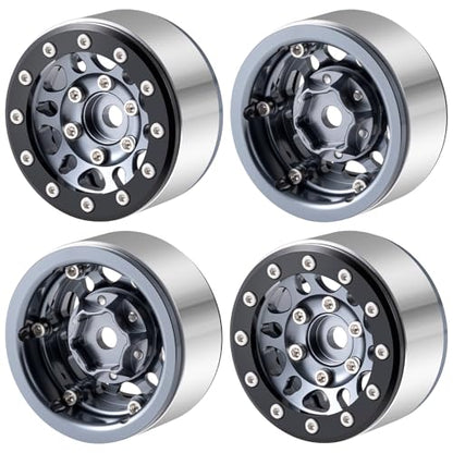 RCLIONS 1.55inch Aluminium Beadlock Wheels Rims for Axial UTB18 D90 TF2 CC01 AX90069 MST JIMNY 1/10 RC Crawler Trail Truck Car Upgrade Parts (Titanium) - color: Titanium