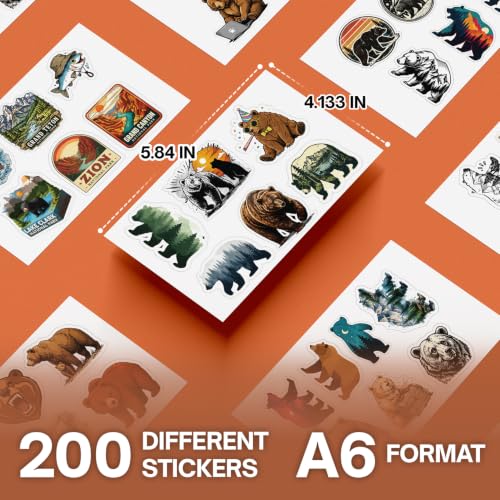 Premium 200 Pcs Funny Grizzly Bear Stickers - 200 Unique Designs | Waterproof Vinyl Grizzly Bear Sticker for Water Bottles, Laptops, Phone Cases, Scrapbooks, Journals, Skateboards, Bear Lovers - color: Funny Grizzly Bear Stickers, size: 200 Pcs