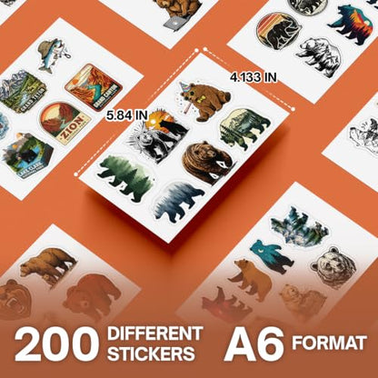 Premium 200 Pcs Funny Grizzly Bear Stickers - 200 Unique Designs | Waterproof Vinyl Grizzly Bear Sticker for Water Bottles, Laptops, Phone Cases, Scrapbooks, Journals, Skateboards, Bear Lovers - color: Funny Grizzly Bear Stickers, size: 200 Pcs