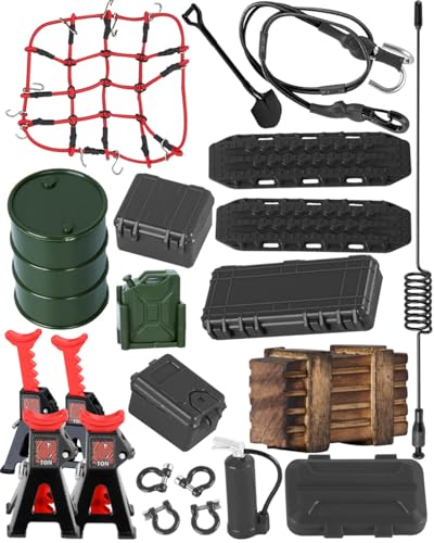 Accessories Simulation Decoration for 1/18 1/24 TRX4M SCX24 RC Crawler,RC Hydraulic Jack/RC Tow Rope/RC Recovery Board/Antennas/Tool Network,Black - color: Black(for 1/18 1/24)