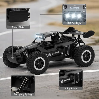 Remote Control Car RC Cars 1:16 All Terrain Monster Truck LED Headlights, Outdoor 2WD Off Road Hobby RC 2.4GHz High Speed, 20Km/h RC Car Toys Gift for Kids Boys 3 4 5-12 (Black) - color: Black