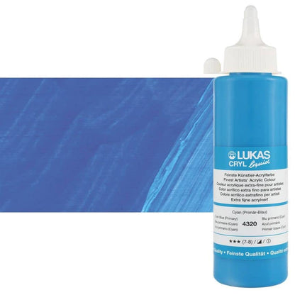 Lukas Cryl Liquid Soft Body Acrylic Paints for Painting - Professional Low Viscosity - 250 ml Bottle Cyan Blue (Primary) - color: Cyan Blue (Primary)