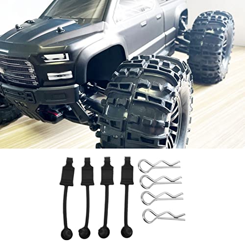 4 Set Car Clip Retainer Rc Car Body Shell Clip Retainers Steel Rubber Clips W Pull Tabs R Pins Universal Shell Replacement Parts for Remote Control Car Upgrade Part (Black) - color: Black