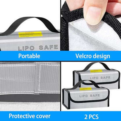 2PCS 230x80x100mm Lipo Battery Safe Bag Fireproof Charging Bag for RC Lipo Battery Pack Storage Charging Transport, Home Office Travel Lipo Safe Storage Pouch - size: 230x80x100mm (2 pcs)