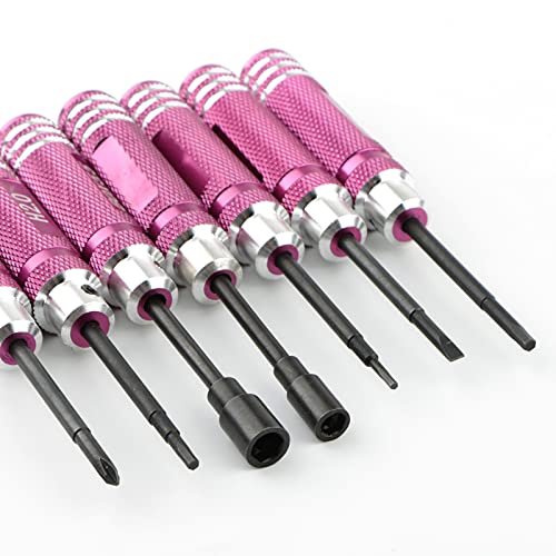 9-Piece Mini Screwdriver Set with Nut Drivers - 1.5mm, 2.0mm, 2.5mm Hex, 4mm, 5.5mm, 0+, 1-, Slotted, 17mm Wrench - Pink Handles - Compact Tool Kit for Electronics, Jewelry, Glasses Repair