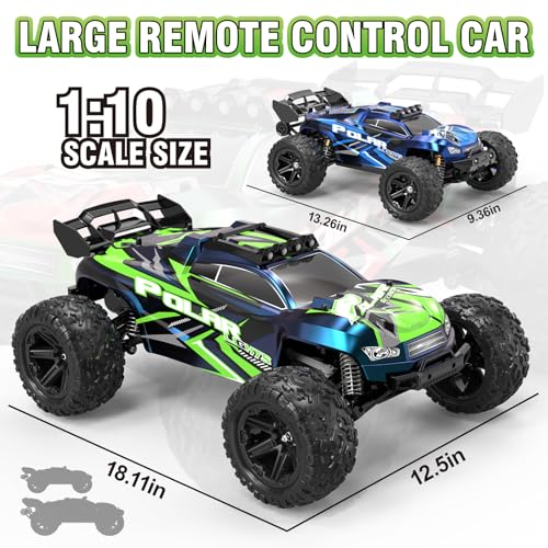 1:10 Big Rc Cars 18-Inch,Fast Remote Control Car Trucks,45+KM/H RC Off-Road Electric Truck, Includes 2 Rechargeable 2600mAh Batteries, Rc Cars for Adults & Boys