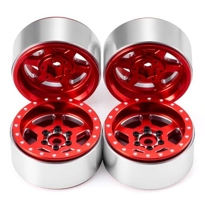 1.3inch Aluminium Beadlock Wheel Hub Rims for Axial SCX24 TRX4M 1/18 1/24 RC Crawler Car Upgrade Parts (Red) - color: Red