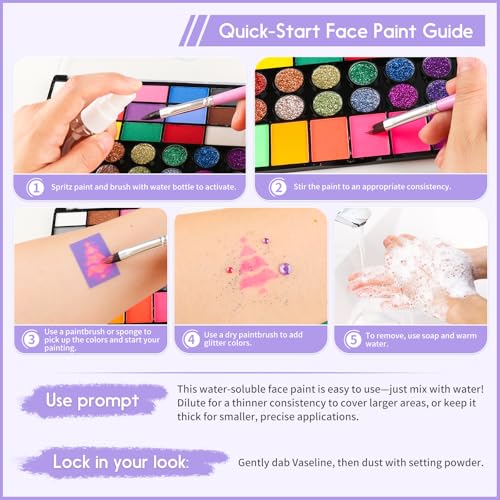 42 Color Face Painting Kit - Non-Toxic Water Activated Face & Body Paint Set with Stencils, Brushes, Sponges - For Halloween, Carnival, Birthday Parties, Costume Makeup, Festivals & Events - color: 42 Color Face Painting Set with Cake