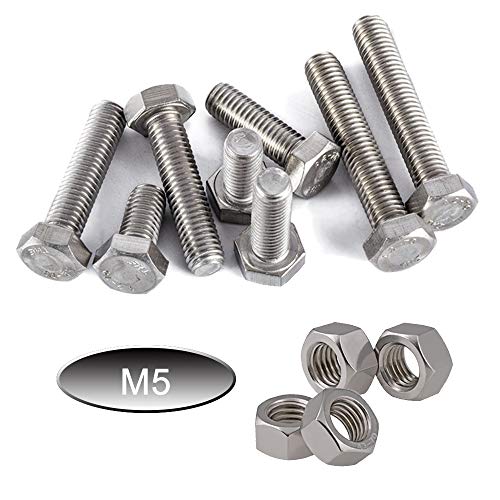 newlng M5 304 Stainless Steel Bolts and Nuts Kit, Hex Flat Head Cap Bolts Screws Nuts Hexagon Socket Head Screw,Heavy Duty Hex Bolts Nuts Assortment, Head Mechanical Parts Combination Box - size: A-M5