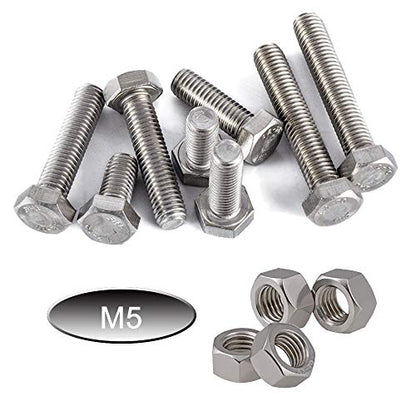 newlng M5 304 Stainless Steel Bolts and Nuts Kit, Hex Flat Head Cap Bolts Screws Nuts Hexagon Socket Head Screw,Heavy Duty Hex Bolts Nuts Assortment, Head Mechanical Parts Combination Box - size: A-M5