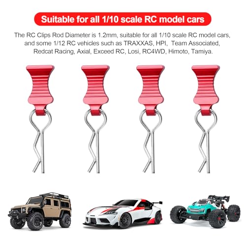 RC Car Body Clips with Pull Tab for 1/10 1/12 Scale Traxxas Axial Redcat Losi Tamiya HPI HSP RC Truck Crawler Buggy On Road Touring Racing, Set of 4 (Red) - color: Red