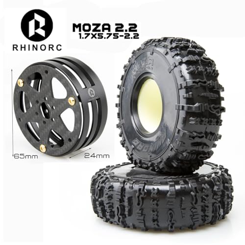 RhinoRC MOZA 2.2inch Competition Tires Super Sticky with Narrow Carbon Fiber Aluminum 2.2 inch Wheel Rim N2401 for Pro and Sporty Class 1/10 RC Crawler Car (2.2inch 4pcs) - color: 2.2inch 4pcs