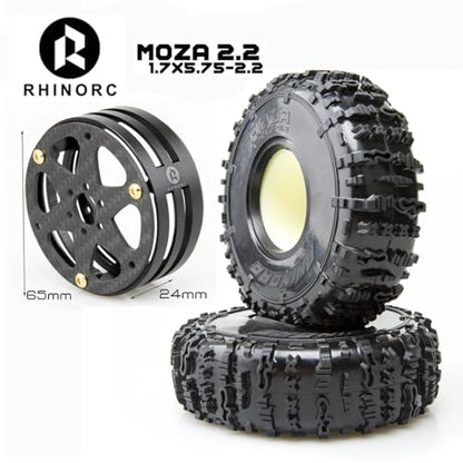 RhinoRC MOZA 2.2inch Competition Tires Super Sticky with Narrow Carbon Fiber Aluminum 2.2 inch Wheel Rim N2401 for Pro and Sporty Class 1/10 RC Crawler Car (2.2inch 4pcs) - color: 2.2inch 4pcs