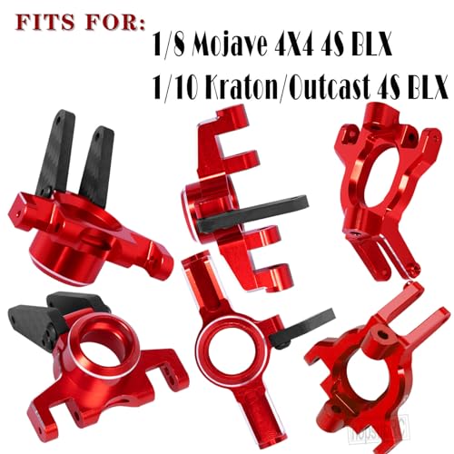 Upgrades Parts for 1/10 4x4 Kraton/Outcast 4S BLX,1/8 Mojave 4X4 4S BLX,Aluminum Front Steering Block Knuckles & C-Hubs Caster Blocks & Rear Hubs Hops Up,Red - color: Red(for Mojave 4s )
