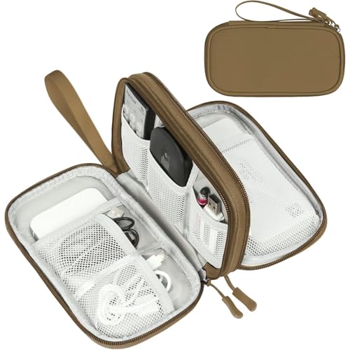 FYY Electronic Organizer, Travel Cable Organizer Bag Pouch Electronic Accessories Carry Case Portable Waterproof Double Layers Storage Bag for Cable, Charger, Phone, Earphone, Medium Size, Brown - color: Brown, size: Medium