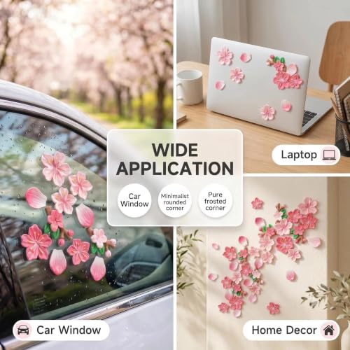 32 PCS Cherry Blossom Car Stickers, 3D Cute Cherry Blossom Car Decoration Sticker, Scratch-Proof Waterproof Car Stickers and Decals, Universal for Cars, Motorcycles, Offices Home Decor (Pink)