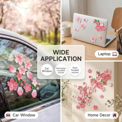 32 PCS Cherry Blossom Car Stickers, 3D Cute Cherry Blossom Car Decoration Sticker, Scratch-Proof Waterproof Car Stickers and Decals, Universal for Cars, Motorcycles, Offices Home Decor (Pink)