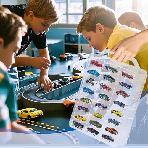 Ngdiluxury Double Sided Storage Case for Hot Wheels Storage with Carrying Handle, Portable 1/64 Scale Toy Cars Storage Box Compatible with 46 Matchbox Hot Wheels Storage, Case Only (1 Pack)