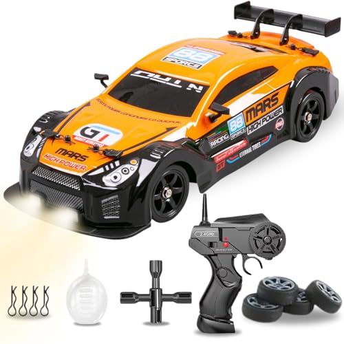 Liberty Imports RC Drift Car 1/16 2.4GHz 4WD Remote Control Sport Racing On-Road Vehicle with LED Light, Batteries and Drift Tires (Orange) - color: Orange