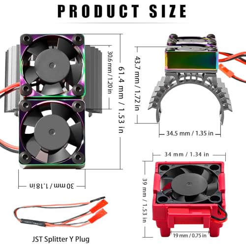 VXL-3s ESC Cooling Fan and Motor Cooling Fan 28000 RPM Dual Fan Set for 1/10 Traxxas Slash 4x4 Stampede 4x4 Rustler 4x4 VXL Hoss 4×4 Velineon VXL 3s Heat Sink Replace #3340, Grey & Red - style: SRQ-Grey Red
