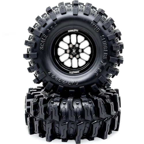 HOBBYSOUL 5.47'' Tall Mud Slingers X 2.2 beadlock Wheels and Tires 4-Pack | -11mm negative offset black beadlock wheel rims,T8 Compound Tire, For 1/10 RC Crawlers Truck Upgrades - color: Black, size: 139mm / 5.47inch Tall