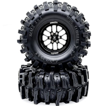 HOBBYSOUL 5.47'' Tall Mud Slingers X 2.2 beadlock Wheels and Tires 4-Pack | -11mm negative offset black beadlock wheel rims,T8 Compound Tire, For 1/10 RC Crawlers Truck Upgrades - color: Black, size: 139mm / 5.47inch Tall