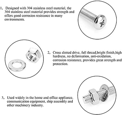 DYWISHKEY 1220 PCS M2 M3 M4 M5, 304 Stainless Steel Phillips Pan Head Screws Nuts Washers Assortment Kit - color: bright silver