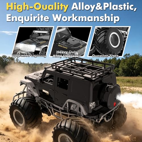 Highspeed Off-Road rc Monster Truck with Light Spray 2.4GHz Upright 360 Rotate 4WD Monster Trucks rc Cars, 20+ KM/H Monster Trucks 70min (Max) Runtime, Back to School Birthday Gift Toddler Toys 8-12 - color: Upgrade Blk