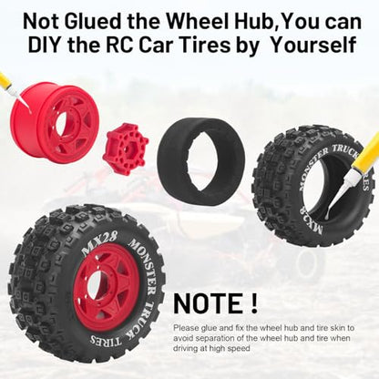 MX28 F/R 2.8" RC Car Tires with 12mm/14mm Hex Adapter RC Wheels and Tires Set 1/10 RC Truck Wheel for Arrma Big Rock Granite Traxxas Rustler Stampede VORTEKS 3S 4PCS (Style B) - Red - color: Red