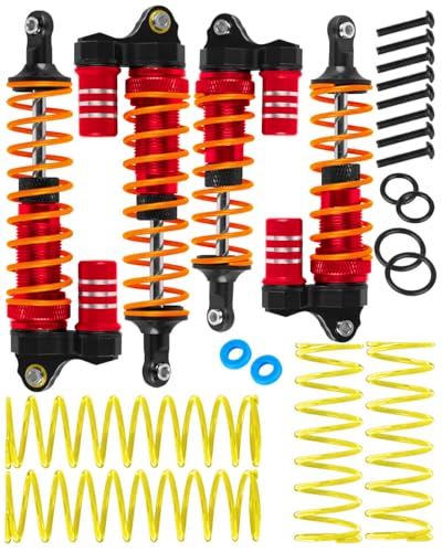RC Aluminum Front Rear Big Bore RC Shock Absorber Upgrades Part for 1/10 Slash,Stampede,Rustler,Hoss 2WD 4X4 VXL,Alloy 4PCS RC Shocks w/Golden spring,Red - color: Red - (RC Shocks)