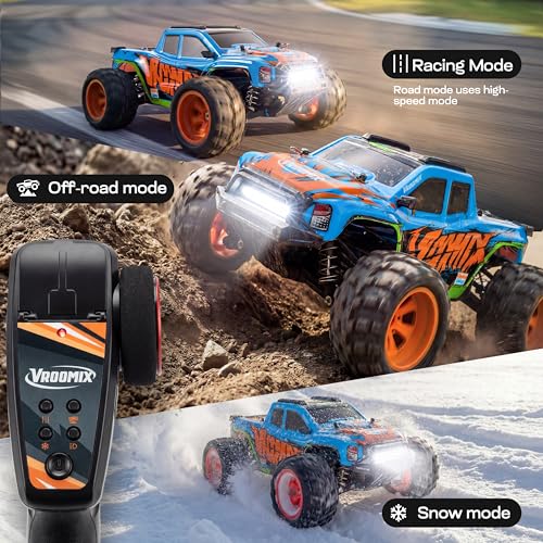 Vroomix 1:16 4WD RC Car, Blue Remote Control Light Hobby Racing Monster Truck Toy Gift for Kids, 3 Driving Modes, Up to 28 Mph, 35 Mins, 110 Ft Range, Toy Truck for Boys Age 8-12 & Adults - color: Blue