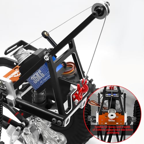 Aluminum RC Winch Double Stent Rescue Set Truck Tow Crane Arm Wrecker Kit with 360° 35KG Servo for 1/10 SCX10 TRX4 RC Crawler and Trailer RC Upgrade Parts - color: Black & Orange