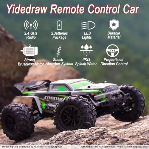 RC Cars 1:16 Scale Remote Control Car 50 KMH High Speed Fast 4WD RC Truck for Kids Adult Boys Toys 2.4 GHz All Terrains RC Buggy Off-Road Drift RC Monster Trucks with 2 Batteries (Green) - color: 140-green-2