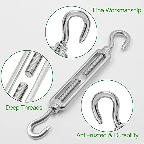6PCS M6 Hook & Hook Turnbuckle 304 Stainless Steel Turnbuckle Wire Rope Tension Heavy Duty Turnbuckles for Cable Railing Wire Rope Hardware Kit (M6, Hook & Hook) - style: Hook & Hook-M-6