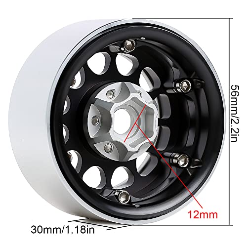 INJORA RC Rims 4pcs 1.9 Inch Beadlock RC Wheel Rim Set Wheel Hub for 1:10 RC Crawler Axial SCX10 SCX10 II 90046 SCX10 III AXI03007 TRX4 D90 SCX10 Pro (Silver&Black) - color: Silver&black
