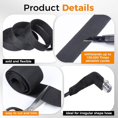 2:1 Ratio Automotive Heat Shrink Braided Sleeving 1/2''-26ft | Black 2 in 1 Ratio Wear-Resistant Flat Woven Heat Shrinkable Sleeve Fabric for Car Cable Wires Hoses Cord Protection - size: 1/2"-26ft