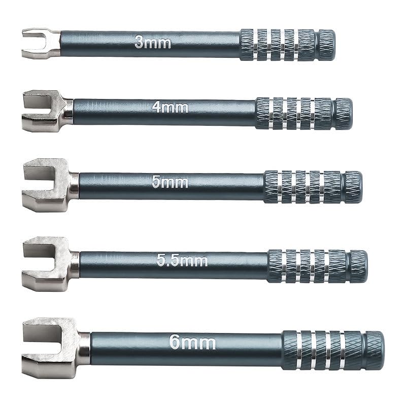 5PCS Carbon Steel RC Open End Wrench Set 3-6mm for 1/10 RC Cars, Gray | For turnbuckle setup, steering link adjustment and routine RC chassis maintenance - color: Titanium Gray