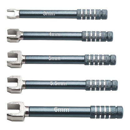 5PCS Carbon Steel RC Open End Wrench Set 3-6mm for 1/10 RC Cars, Gray | For turnbuckle setup, steering link adjustment and routine RC chassis maintenance - color: Titanium Gray