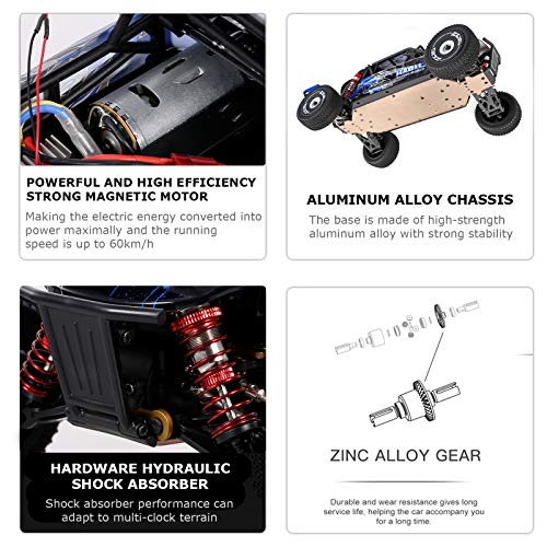 GoolRC WLtoys 124018 RC Car, 1/12 Scale 2.4GHz Remote Control Car, 4WD 60km/h High Speed Racing Car, Off-Road Buggy Drift Car RTR with Aluminum Alloy Chassis, Zinc Alloy Gear and 2 Batteries - size: 2 battery