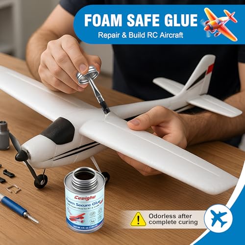 4 OZ Foam Glue with Brush Cap for RC Airplanes Repair Assembly | Foam Safe Adhesive for Precise Bonding Repair on EPO, EPP, EPS, KT Board Model Aircraft & Crafts