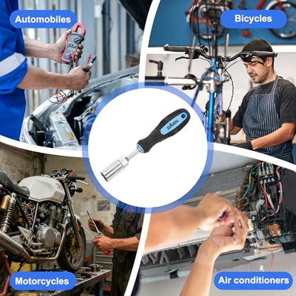 HARFINGTON Metric Nut Driver 13mm/14mm/15mm CR-V Non-Magnetic Detachable Tip Hollow Shafts Hex Socket Screwdriver with Anti-Slip Handle for Automobile Repair Bit Driver, Blue/Black - size: 13mm/14mm/15mm