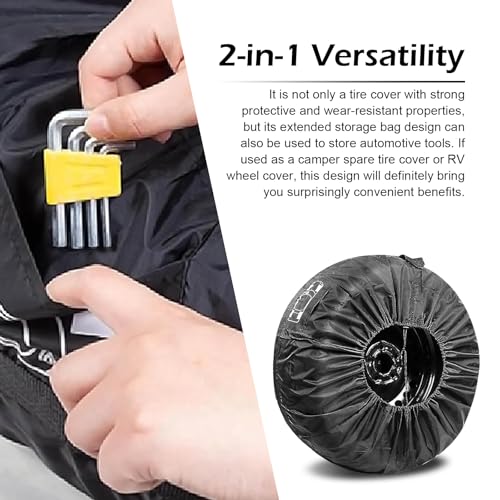 1 PC Spare Tire Cover, 190T Polyester Taffeta Spare Tire Protector with Pocket, 19"-23" Diameters Waterproof Wheel Storage Bag, Universal for Most Cars, Trucks, SUVs (Black #L) - size: 1 PC #L