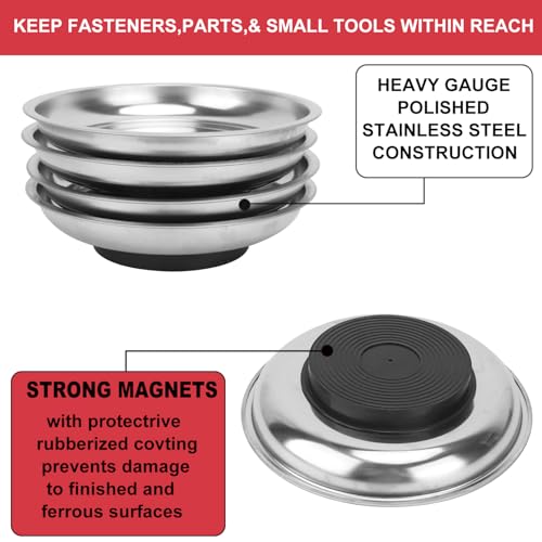 5 PCS 6 Inch Round Magnetic Parts Trays, Stainless steel 6 Inch Magnetic Tray, Magnetic Parts Tray, by GENHAKON - size: 6 inch
