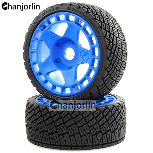 1/8 1/7 RC On Road Tires and Hard Plastic Rally Racing Wheels 17mm Hex Touring Tyres OD 3.94'' for 1:8 1:7 Street Drift Car ARRMA Losi Kyosho GT2 W10 Tamiya HPI WR8 HSP 4PCS (Blue) - color: Blue