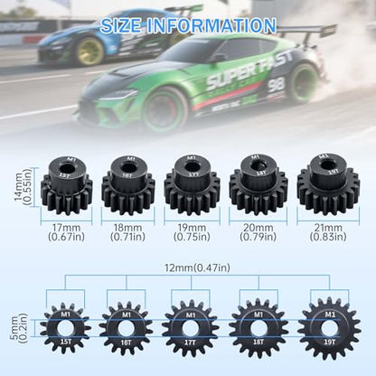 Metal Steel M1 Pinion Gear Sets 15T 16T 17T 18T 19T for 5mm Shaft Motor Gears with Hex Key for 1/8 RC Car Brushless Brush Motor Parts - size: 15T 16T 17T 18T 19T