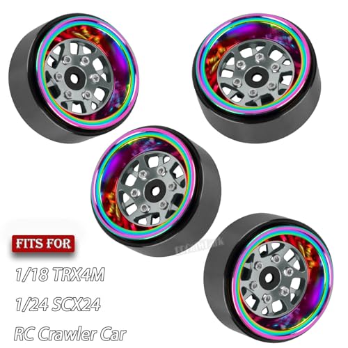 RC 1.3 Beadlock Wheel Rims for 1/18 TRX4M 1/24 SCX24 RC Crawler Car,Aluminum Alloy Beadlock Wheel Rim Hub,4Pcs RC Off Road Buggy Rally Truck Car Wheels Rims,Titanium - color: Titanium - (1.3 Beadlock Rims)